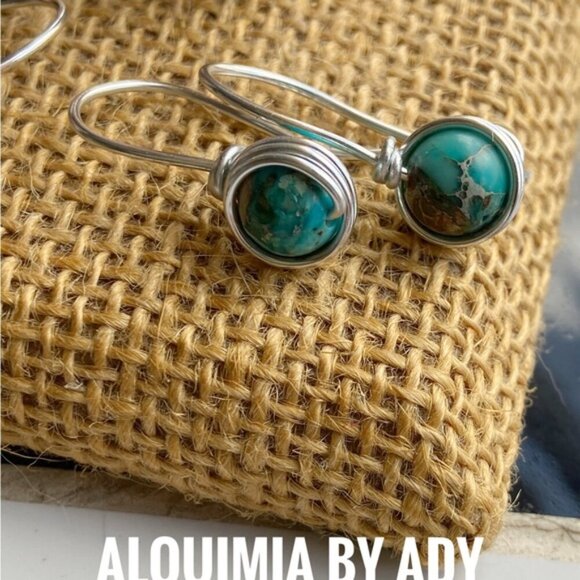 Silver and turquoise miniimalist drop earrings - Picture 1 of 1